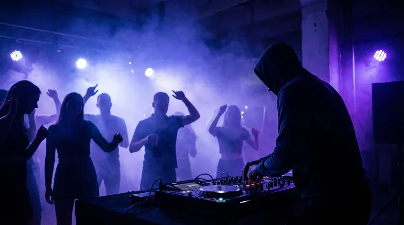 די ג'יי מופיע בסט טכנו עם תאורה אפלה